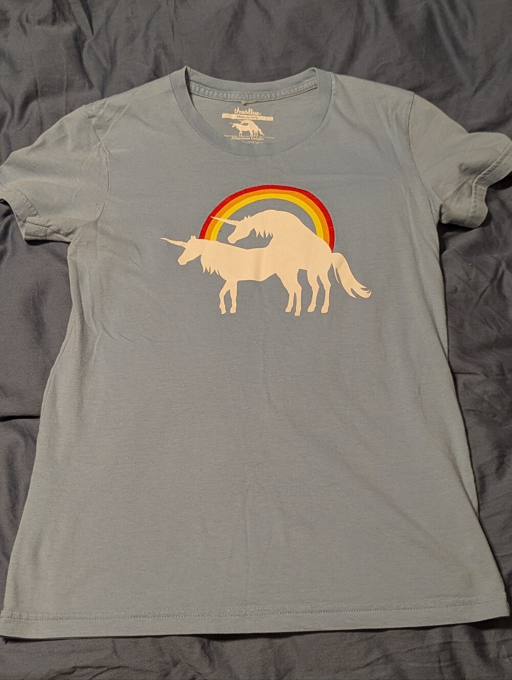 Light Blue Unicorn Rainbow Graphic T-shirt